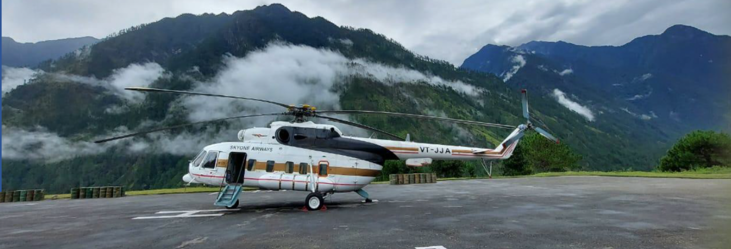 Sky One Airways Mi-172 helicopter on a mountain helipad